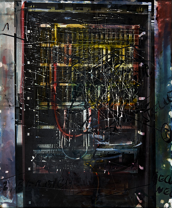 Olaf Metzel, Ohne Titel, 1988, aus der Serie: Der Fälscher ist der Held der elektronischen Kultur