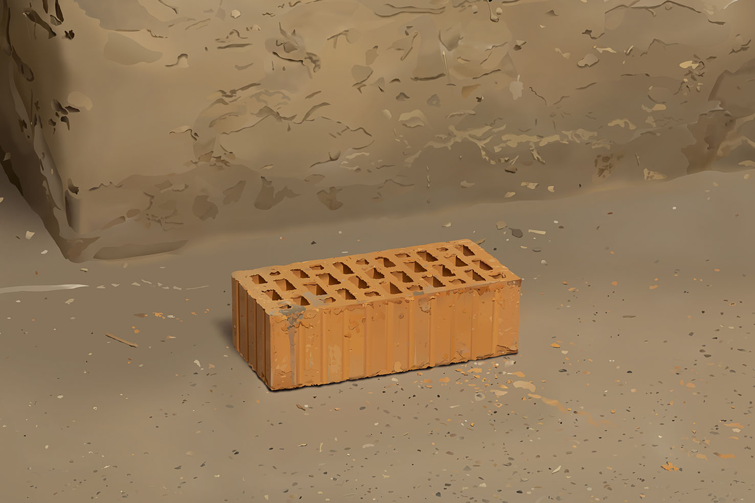 Adrian Sauer, Strangpressziegel, Normalformat (Poroton), Keller, 2021, aus der Serie: Ziegel